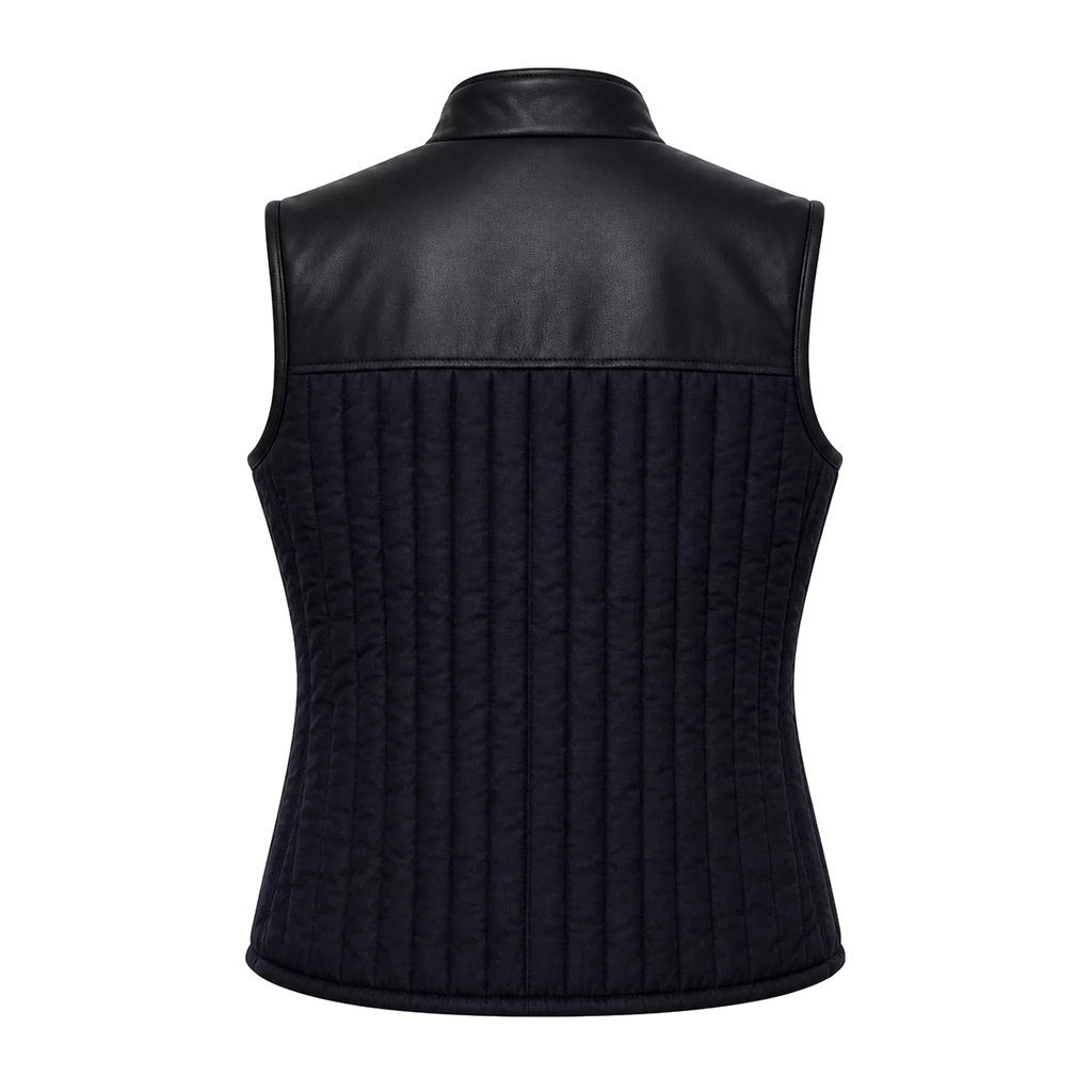 Women's Black Quilted Leather Vest | Zip-Up Sleeveless Outerwear