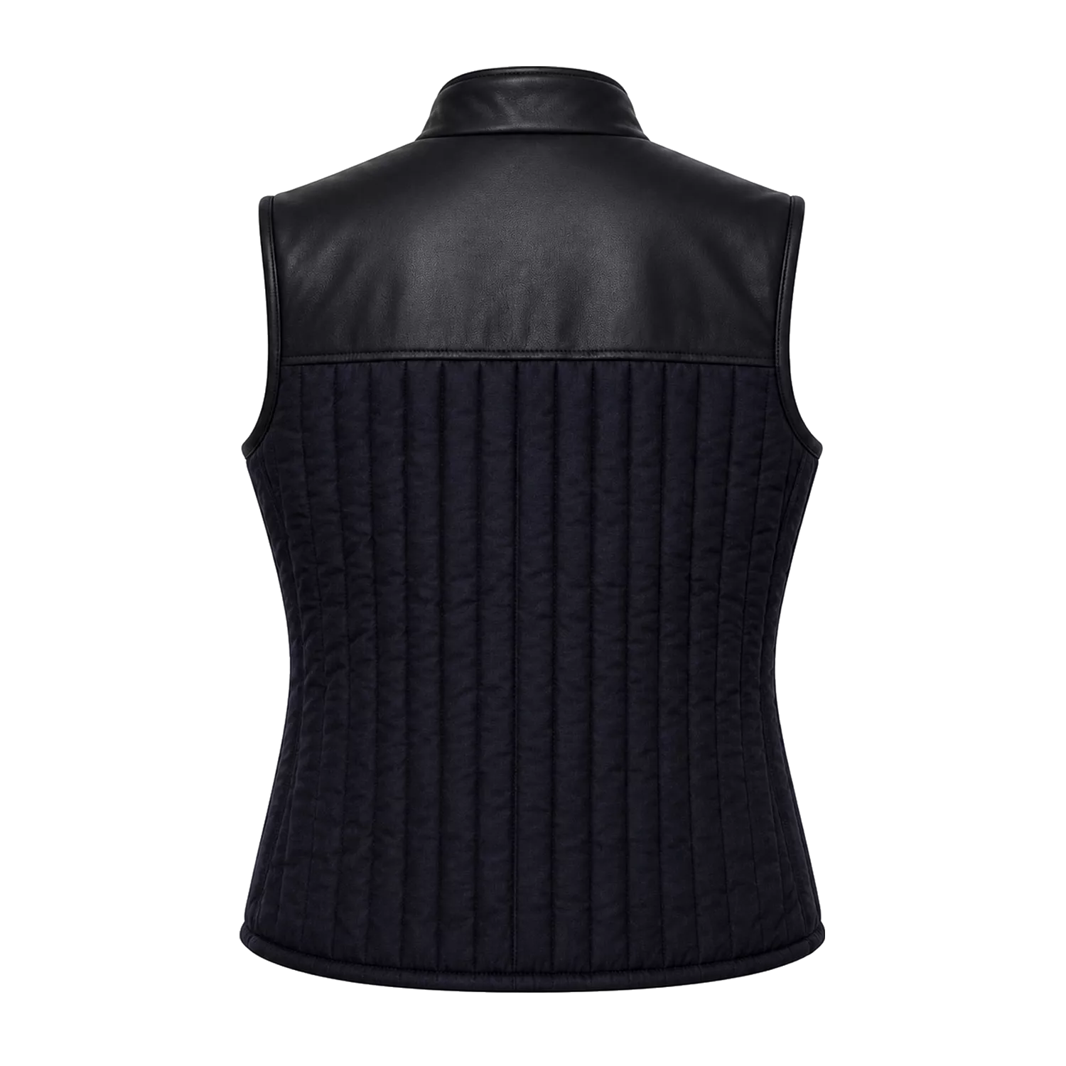 Women's Black Quilted Leather Vest | Zip-Up Sleeveless Outerwear