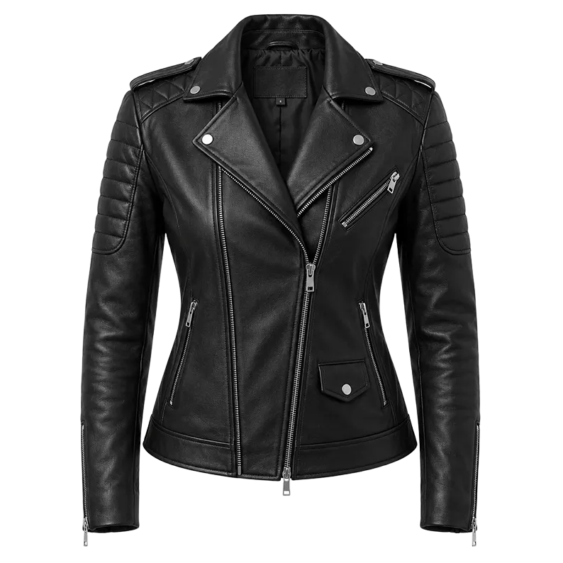 Women’s Black Quilted Moto Leather Jacket | Asymmetric Biker Jacket