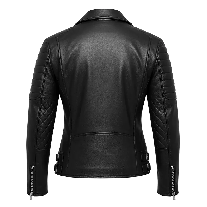 Women’s Black Quilted Moto Leather Jacket | Asymmetric Biker Jacket