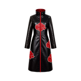 Women's Black Red Cloud Leather Trench Coat | Anime-Inspired Cosplay Coat