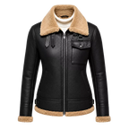 Women’s Black Shearling Aviator Leather Jacket | Winter Leather Jacket
