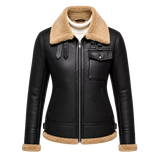 Women’s Black Shearling Aviator Leather Jacket | Winter Leather Jacket