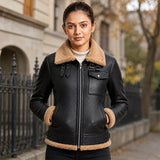 Women’s Black Shearling Aviator Leather Jacket | Winter Leather Jacket