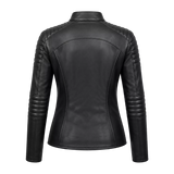 Women’s Black Skull Emblem Leather Biker Jacket | Zip-Up Moto Jacket