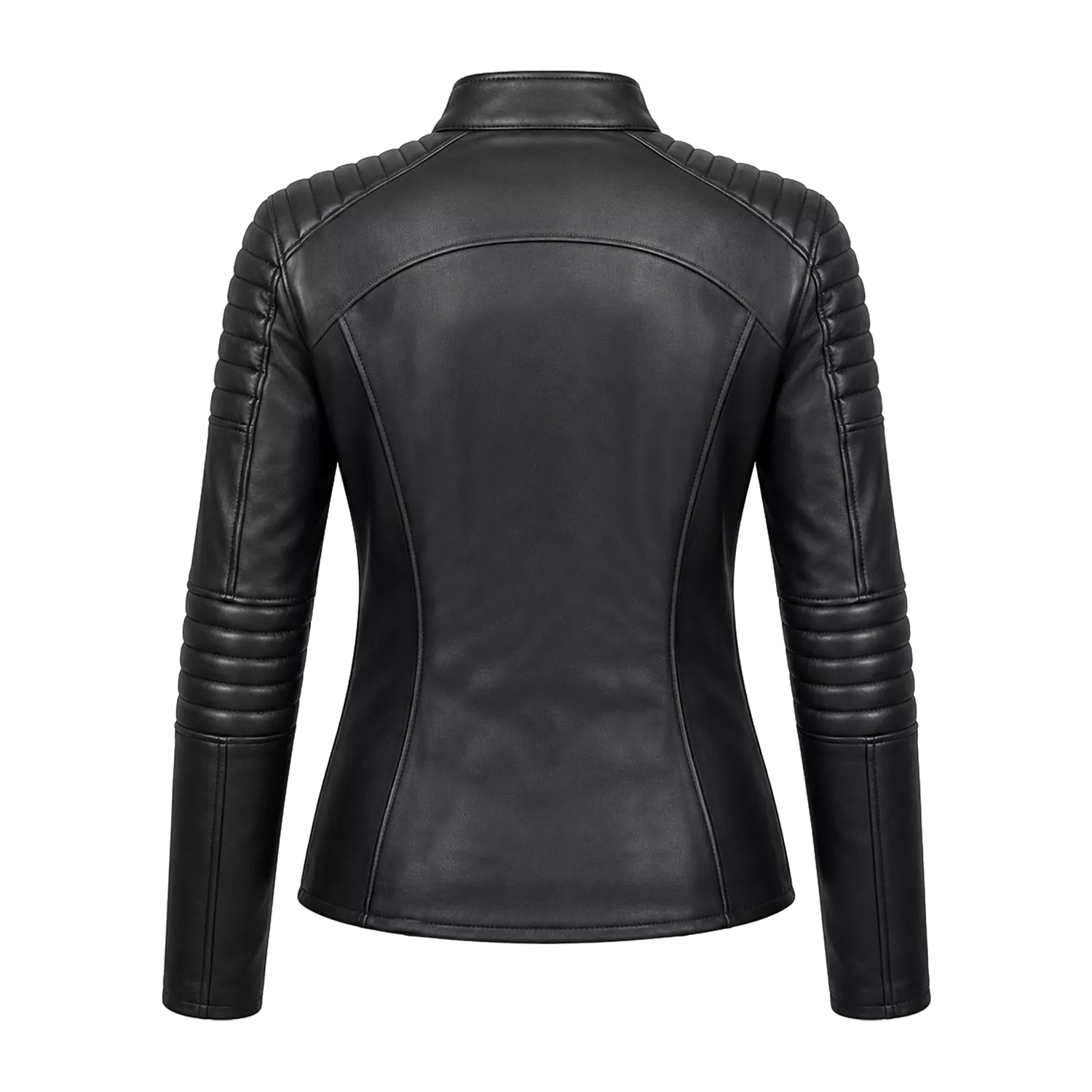Women’s Black Skull Emblem Leather Biker Jacket | Zip-Up Moto Jacket