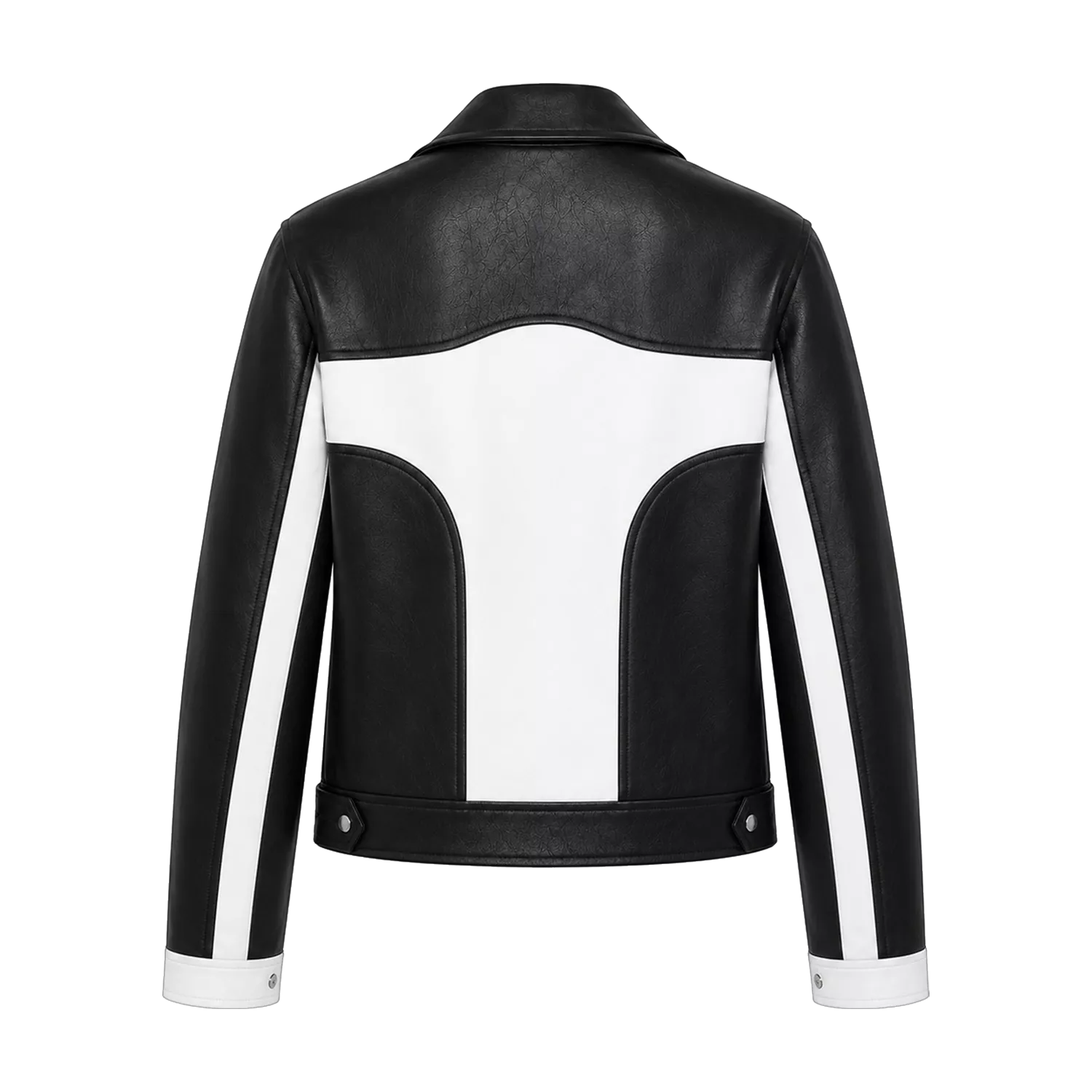 Women's Black White Leather Moto Jacket | Zip-Up Biker Style Jacket