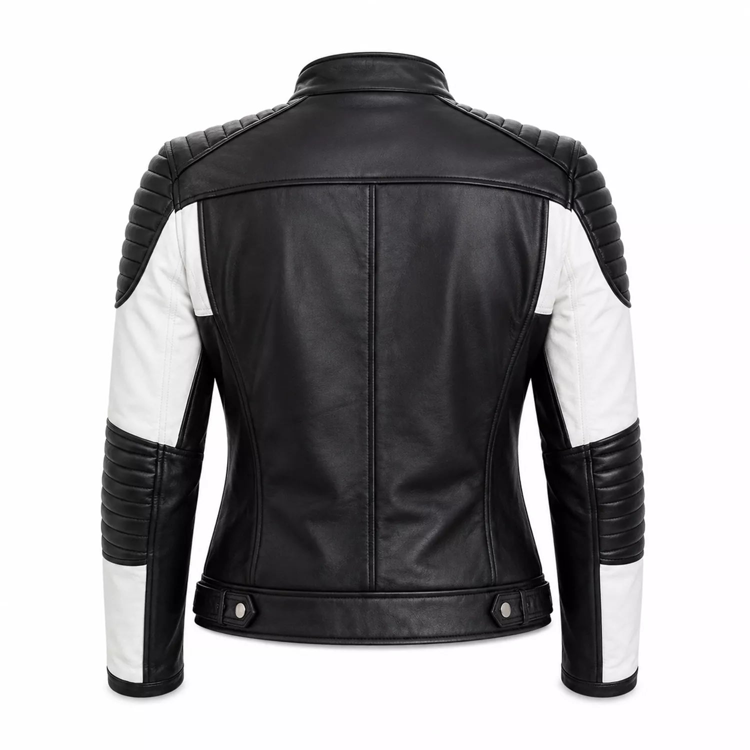 Women’s Black White Quilted Leather Biker Jacket | Moto Style Zip Jacket