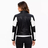 Women’s Black White Quilted Leather Biker Jacket | Moto Style Zip Jacket