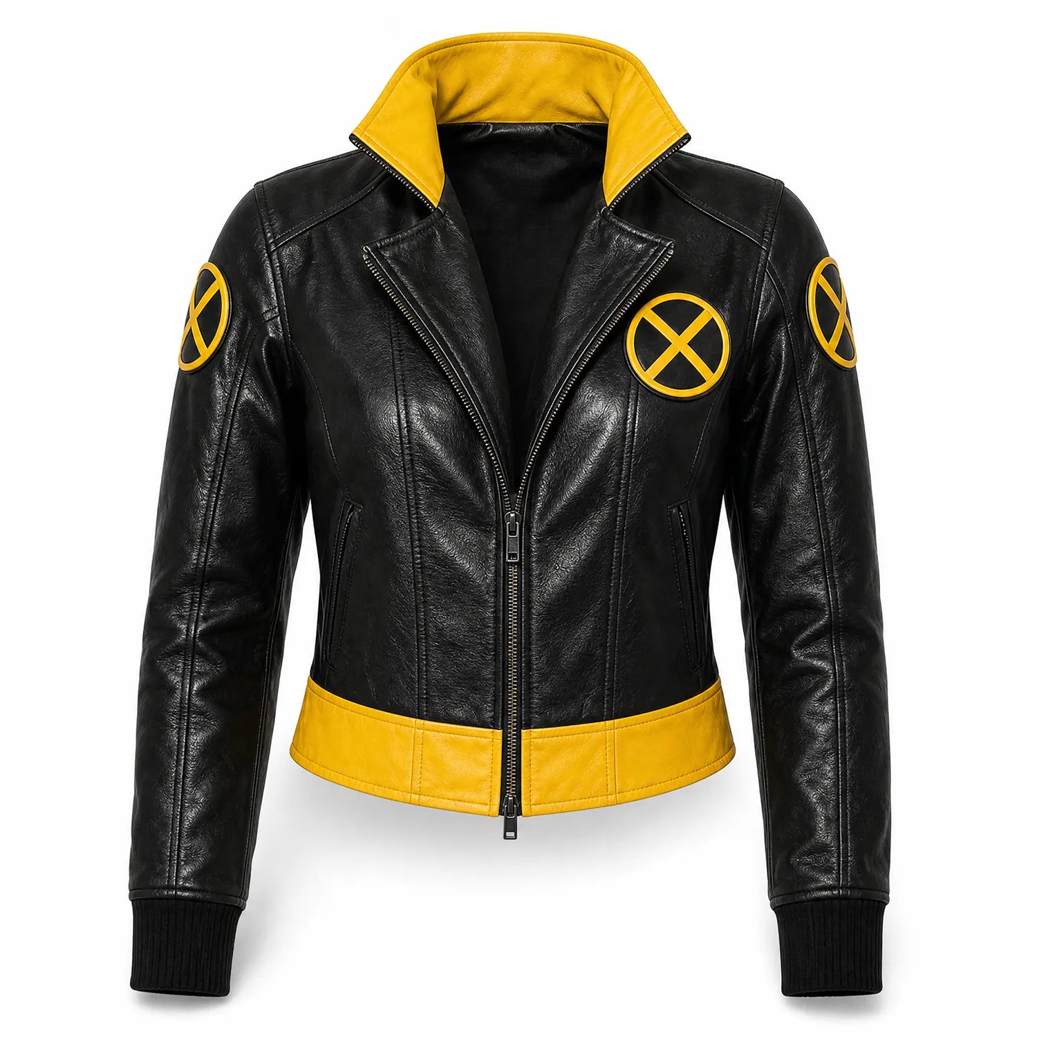 Women's Black Yellow Leather Jacket | Comic Inspired Cosplay Jacket