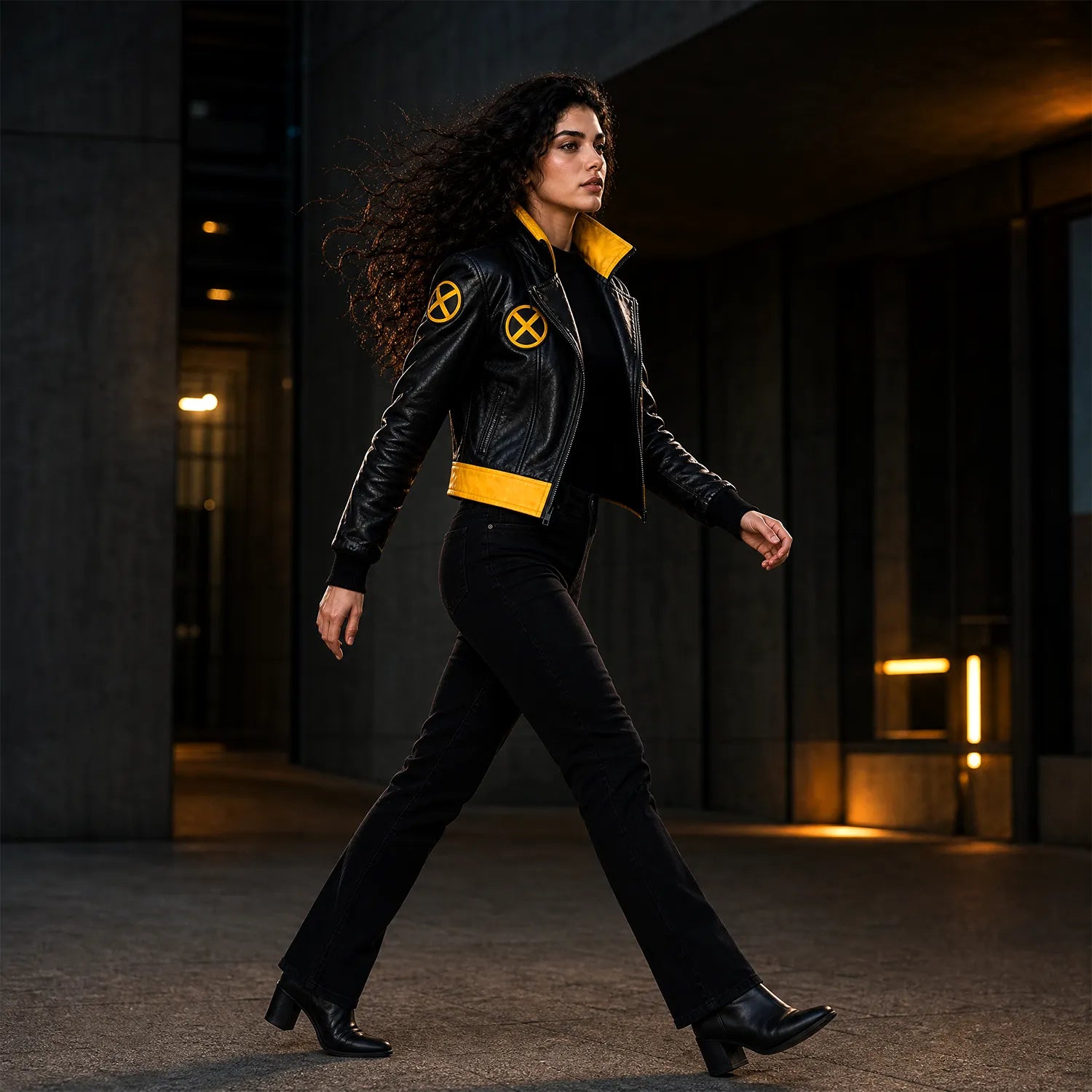 Women's Black Yellow Leather Jacket | Comic Inspired Cosplay Jacket