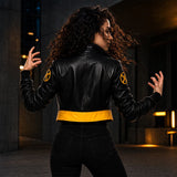 Women's Black Yellow Leather Jacket | Comic Inspired Cosplay Jacket