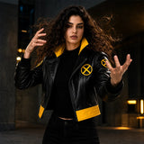 Women's Black Yellow Leather Jacket | Comic Inspired Cosplay Jacket