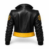 Women's Black Yellow Leather Jacket | Comic Inspired Cosplay Jacket