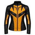 Women's Black Yellow Leather Moto Jacket  Stylish Zip-Up Biker Jacket