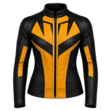 Women's Black Yellow Leather Moto Jacket  Stylish Zip-Up Biker Jacket