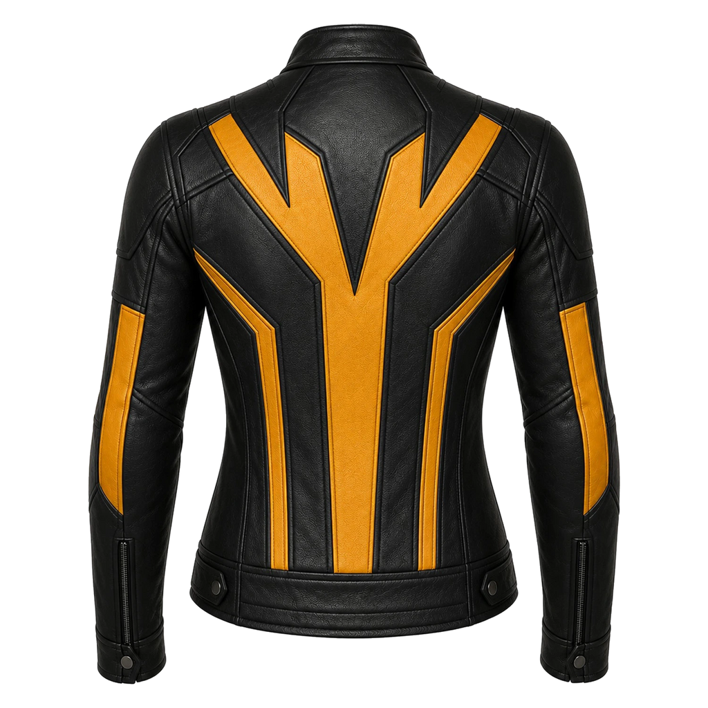 Women's Black Yellow Leather Moto Jacket  Stylish Zip-Up Biker Jacket