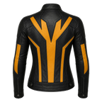Women's Black Yellow Leather Moto Jacket  Stylish Zip-Up Biker Jacket