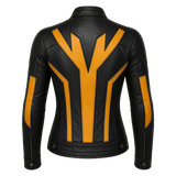Women's Black Yellow Leather Moto Jacket  Stylish Zip-Up Biker Jacket