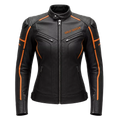 Women's Black & Orange Racing Leather Biker Jacket | Moto Style Zip Jacket