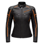 Women's Black & Orange Racing Leather Biker Jacket | Moto Style Zip Jacket