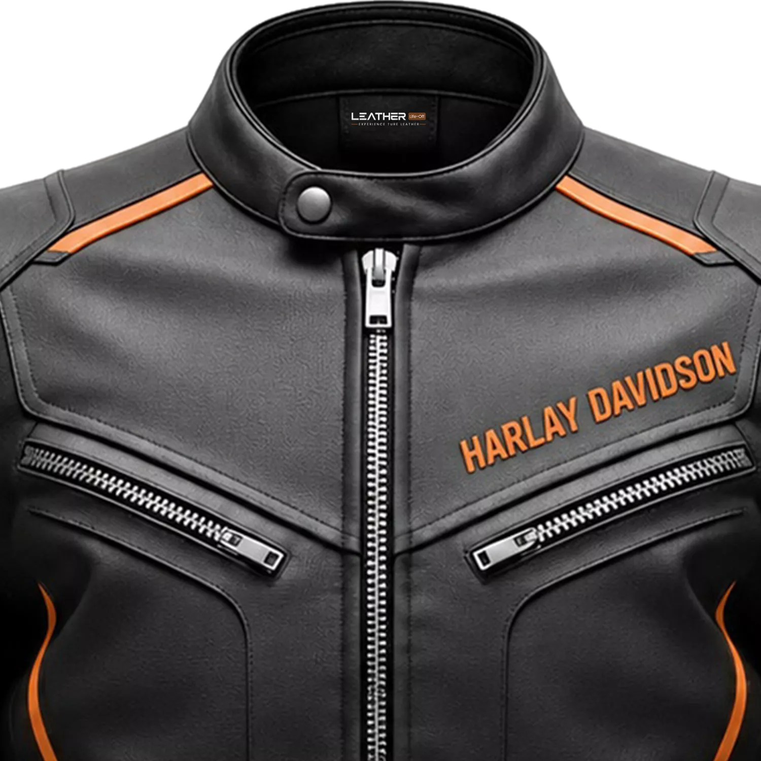 Women's Black & Orange Racing Leather Biker Jacket | Moto Style Zip Jacket