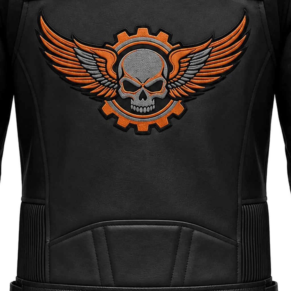 Women's Black & Orange Racing Leather Biker Jacket | Moto Style Zip Jacket