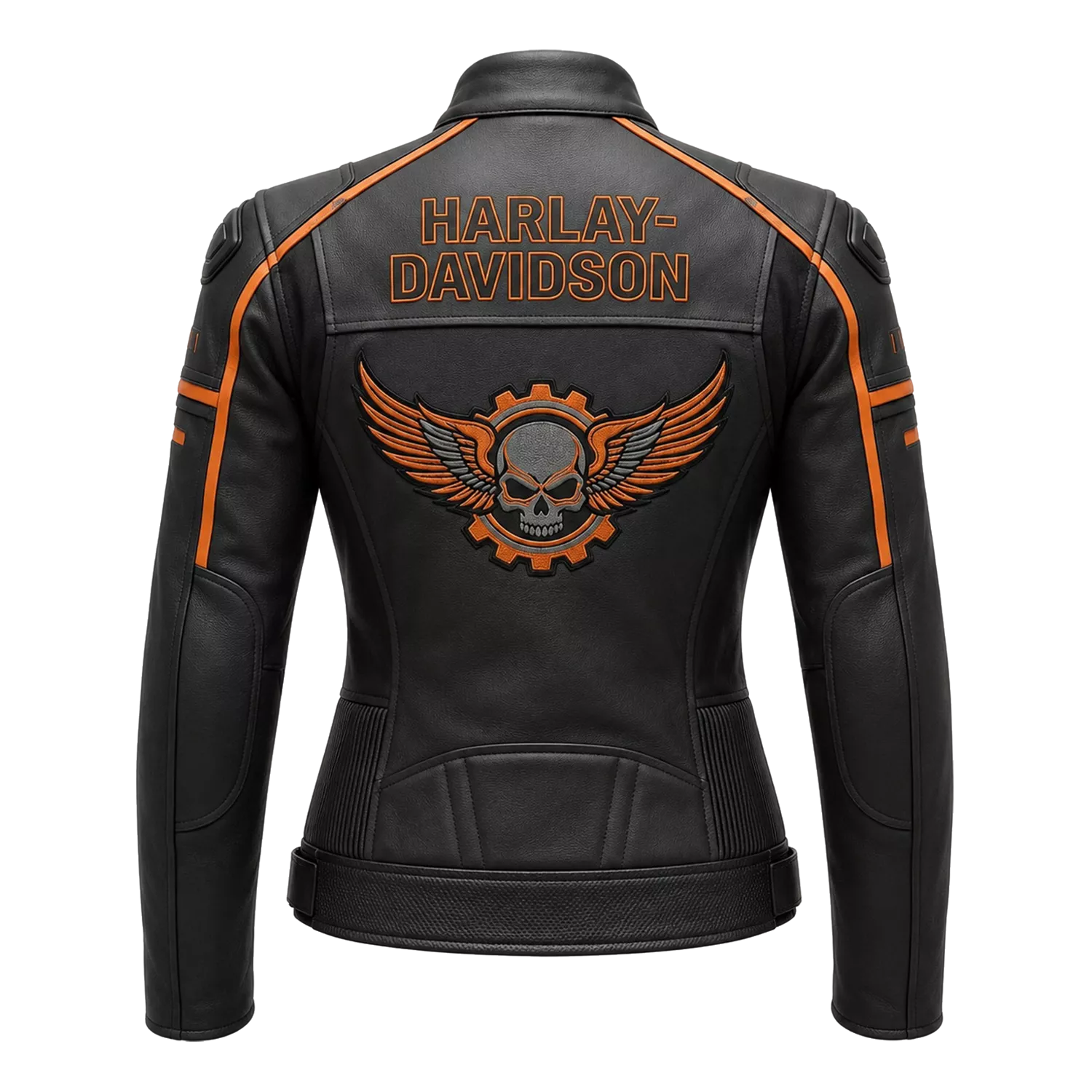 Women's Black & Orange Racing Leather Biker Jacket | Moto Style Zip Jacket
