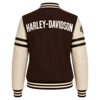 Women's Brown Cream Motorcycle Varsity Jacket | Wool & Leather Sleeve Letterman Jacket