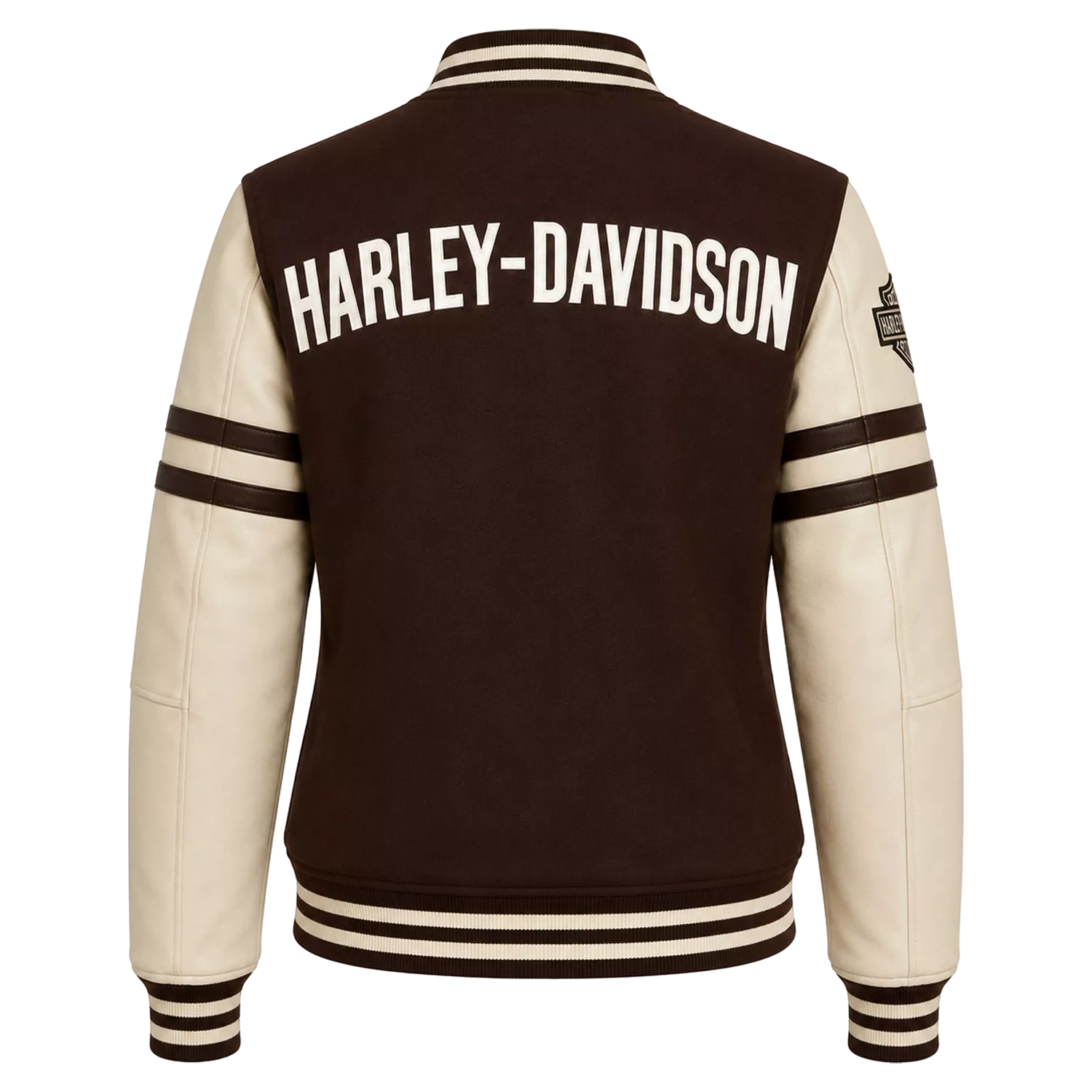 Women's Brown Cream Motorcycle Varsity Jacket | Wool & Leather Sleeve Letterman Jacket