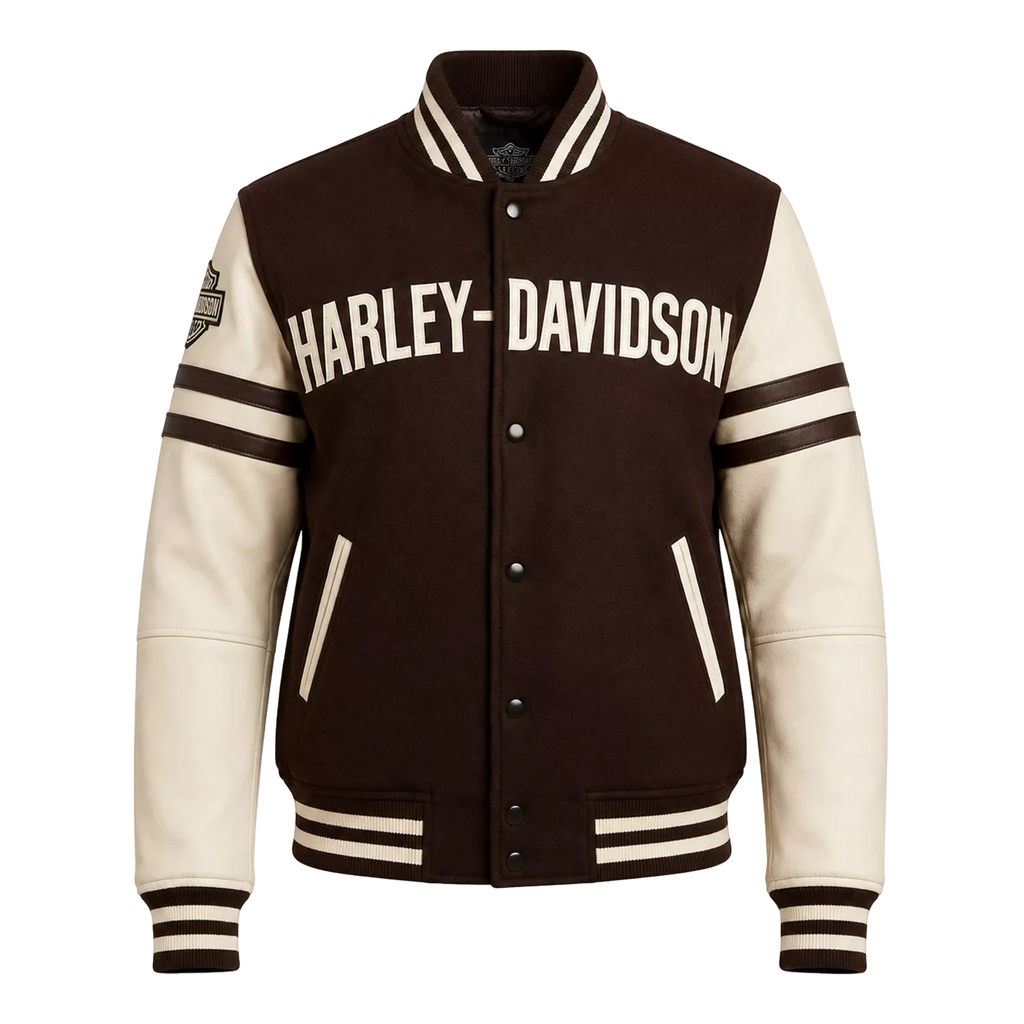 Women's Brown Cream Motorcycle Varsity Jacket | Wool & Leather Sleeve Letterman Jacket