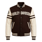 Women's Brown Cream Motorcycle Varsity Jacket | Wool & Leather Sleeve Letterman Jacket