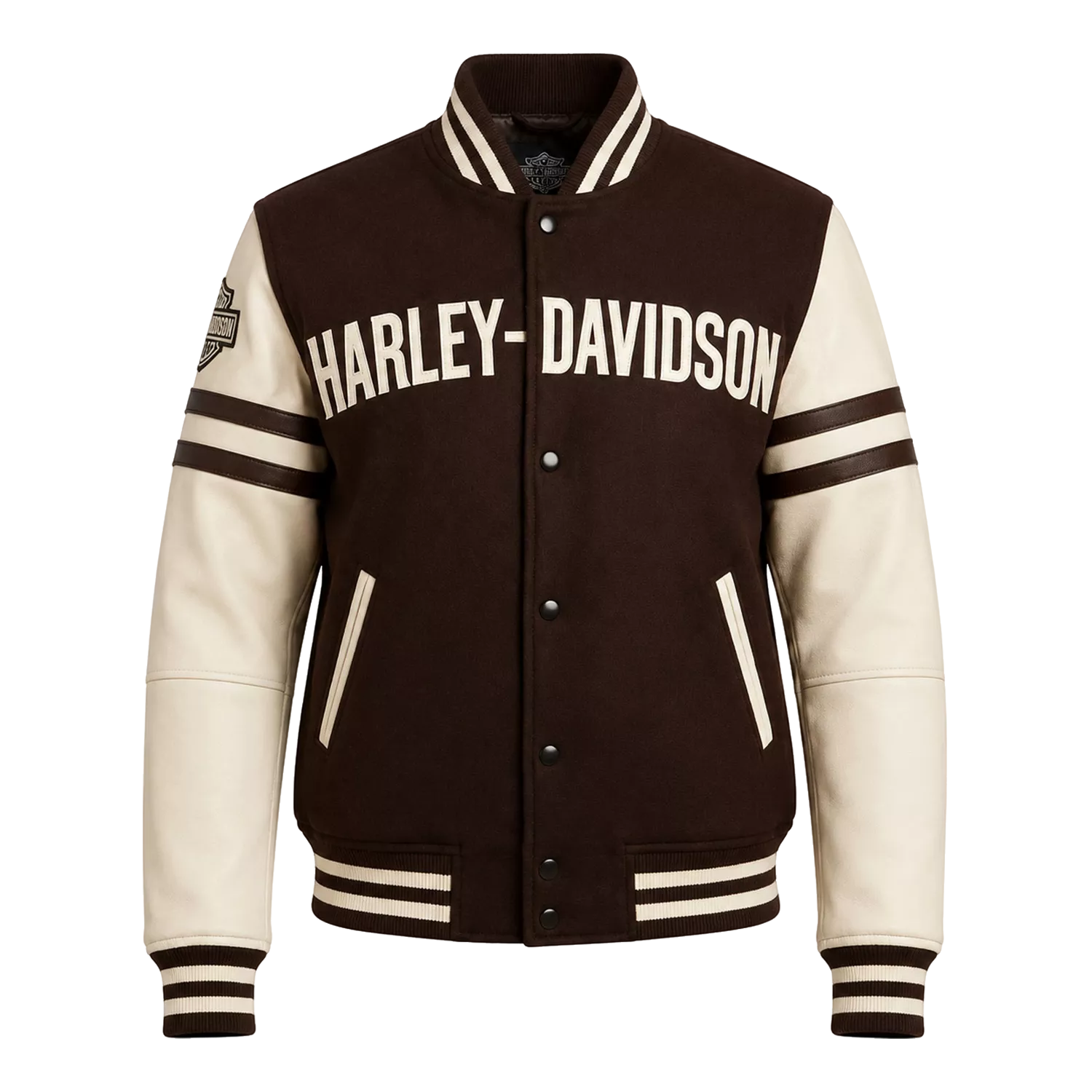 Women's Brown Cream Motorcycle Varsity Jacket | Wool & Leather Sleeve Letterman Jacket