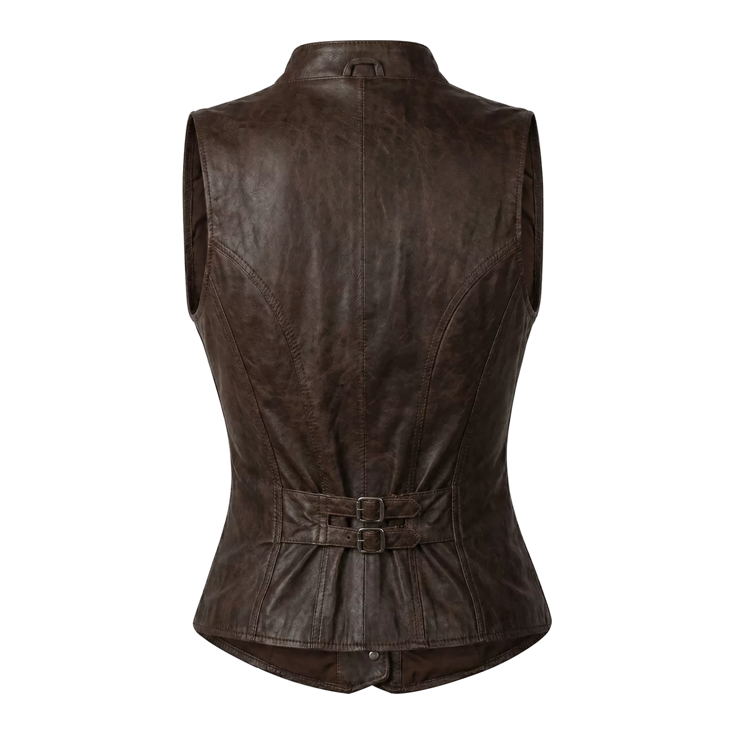 Women’s Brown Distressed Leather Vest | Vintage Button Front Waistcoat