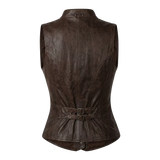 Women’s Brown Distressed Leather Vest | Vintage Button Front Waistcoat