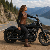 Women’s Brown Leather Waistcoat | Zip Front Sleeveless Biker Vest