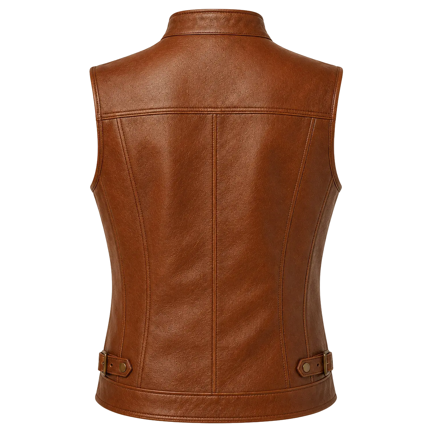 Women’s Brown Leather Waistcoat | Zip Front Sleeveless Biker Vest