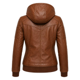 Women’s Brown Maverick Hooded Biker Leather Jacket