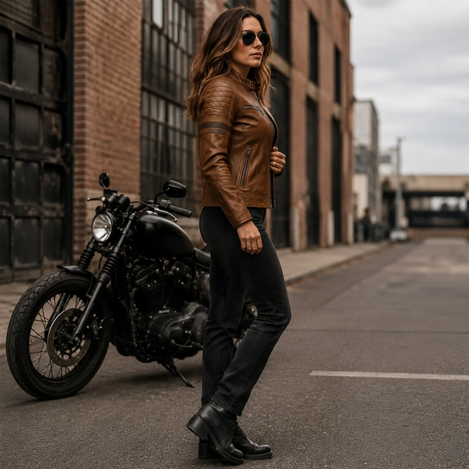 Women’s Brown Quilted Cafe Racer Leather Jacket | Rogue Biker Style