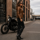 Women’s Brown Quilted Cafe Racer Leather Jacket | Rogue Biker Style