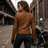 Women’s Brown Quilted Cafe Racer Leather Jacket | Rogue Biker Style