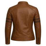 Women’s Brown Quilted Cafe Racer Leather Jacket | Rogue Biker Style