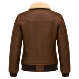 Women’s Brown Shearling Aviator Leather Jacket | Patch Detail Bomber Jacket