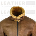 Women’s Brown Shearling Leather Aviator Jacket  Warm Winter Zip Jacket
