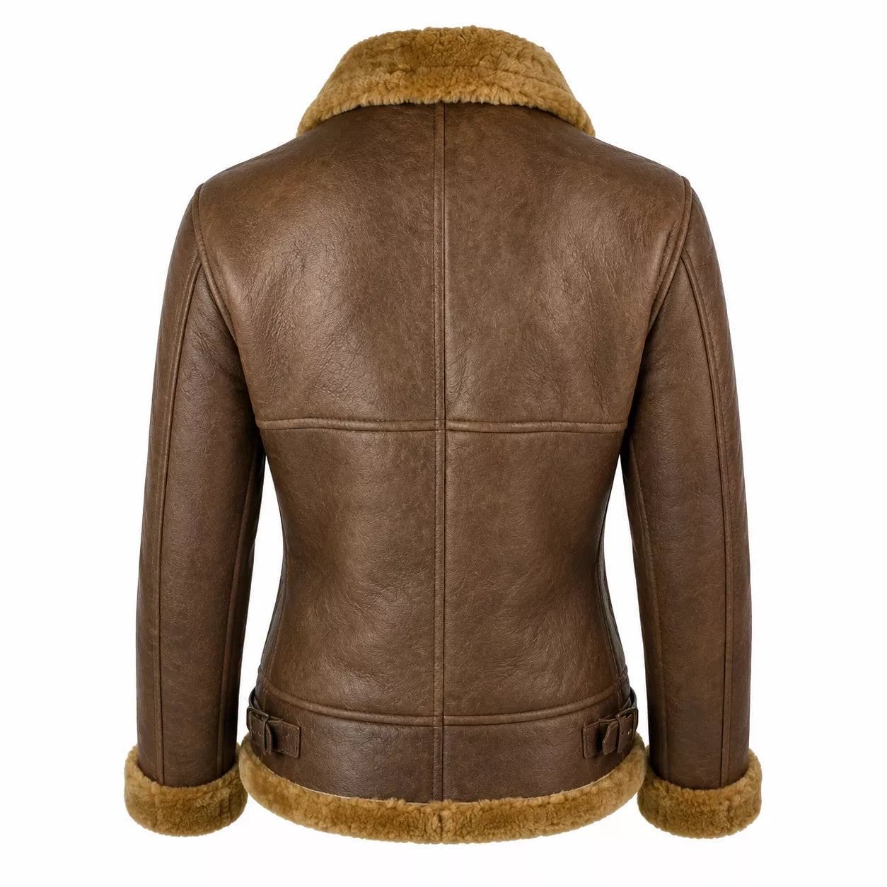 Women’s Brown Shearling Leather Aviator Jacket  Warm Winter Zip Jacket