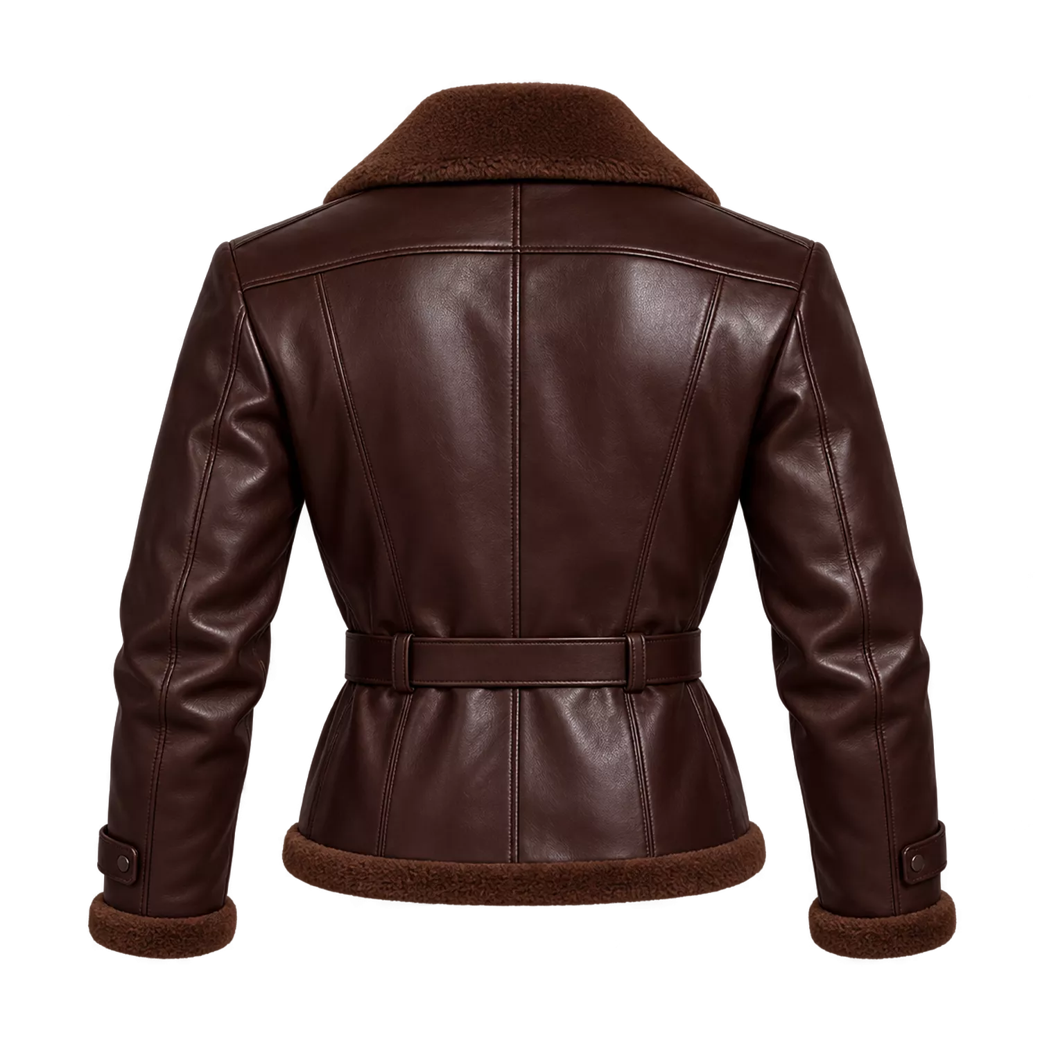 Women’s Brown Shearling Leather Biker Jacket | Belted Aviator Moto Style