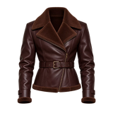 Women’s Brown Shearling Leather Biker Jacket | Belted Aviator Moto Style