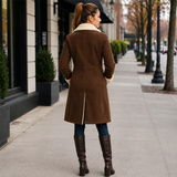 Women’s Brown Shearling Suede Leather Coat | Long Winter Jacket