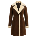 Women’s Brown Shearling Suede Leather Coat | Long Winter Jacket
