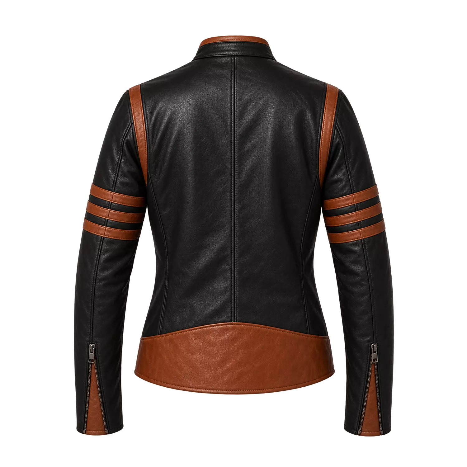 Women’s Brown Stripes Leather Biker Jacket | Vintage Racer Style